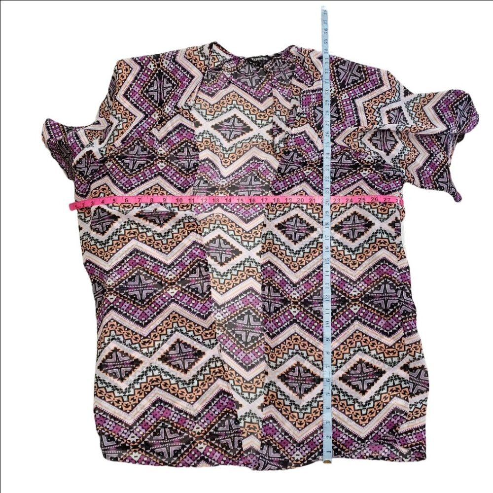 Express Boho Geometric Kimono One Size Open Front Lightweight Cardigan - Picture 7 of 8